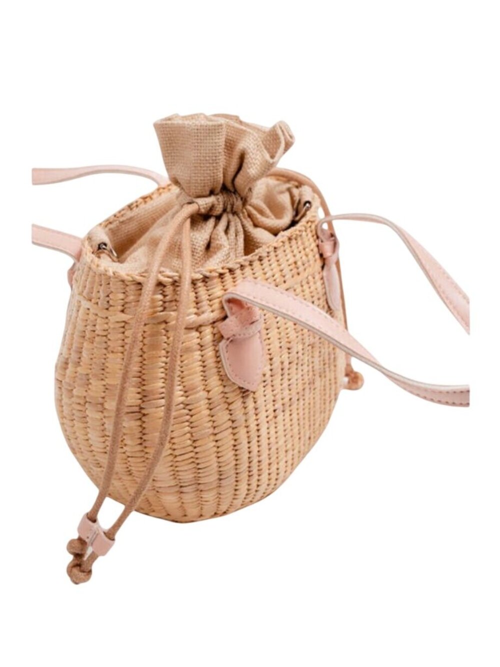 Mini Tote Seagrass Handbag With Faux Leather Handles & Drawstring Closure - Picture 2 of 7